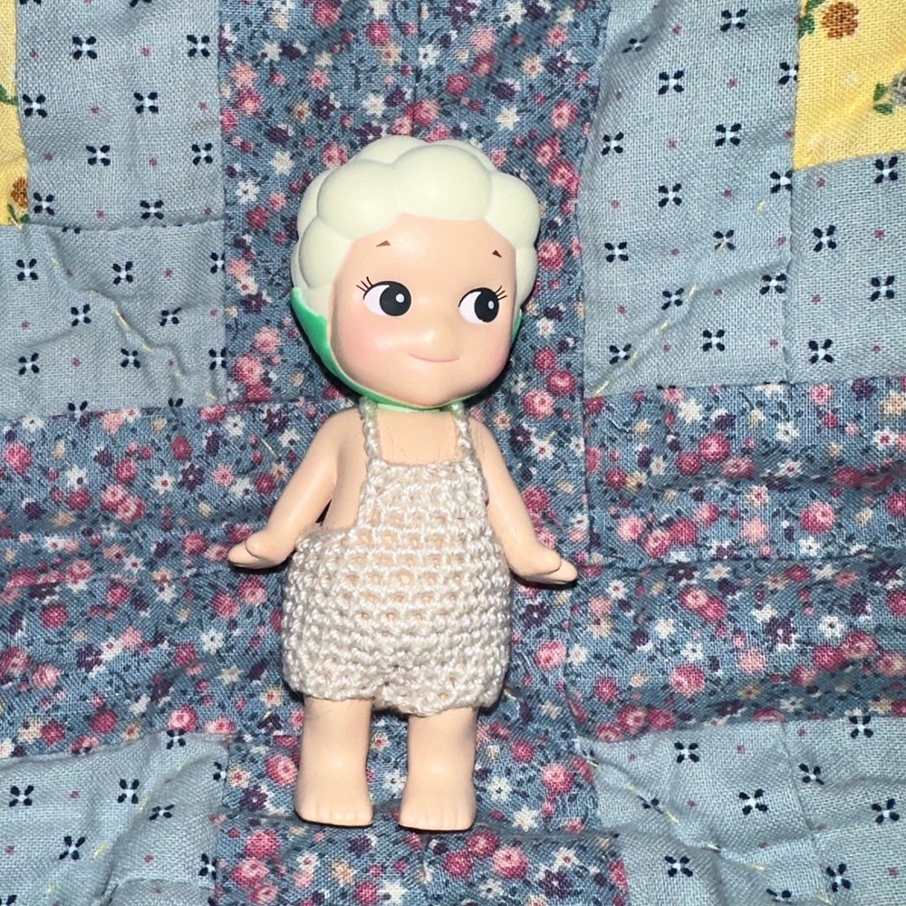 Sonny Angel crochet cream overalls